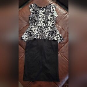 Iris Black and White Peplum Skirt Dress Large NWT